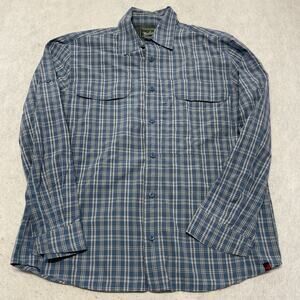 Woolrich Vented Fish Outdoor Shirt Men's M Long Sleeve Button Up Blue Plaid